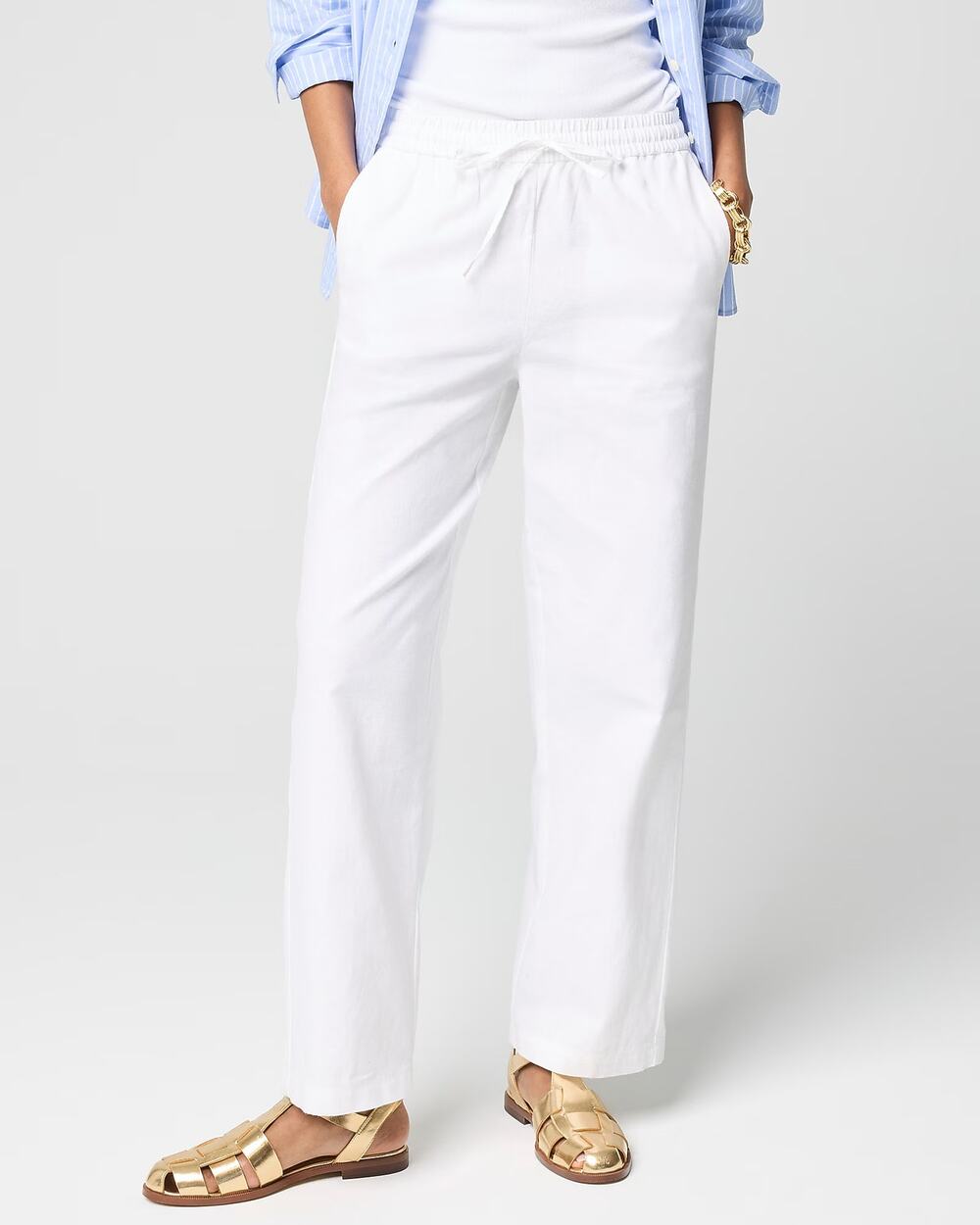 NWT J.Crew Factory Linen-Blend Slim Wide-Leg Drawstring Pant White Size 8 Petite